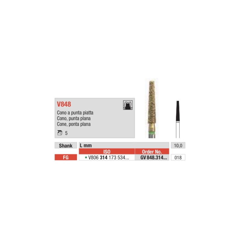 V848-FG Fresa diamantada en forma de cono punta plana