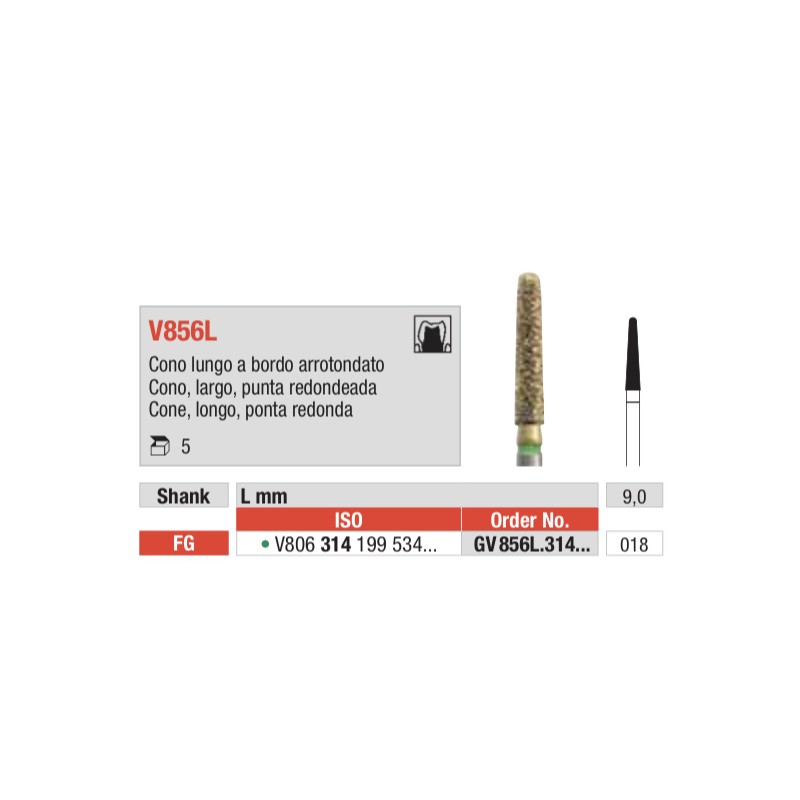 GV856L-FG Fresa diamantada en forma de cono largo punta redondeada