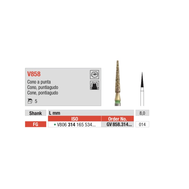 GV858-FG Fresa diamantada en forma de cono puntiagudo