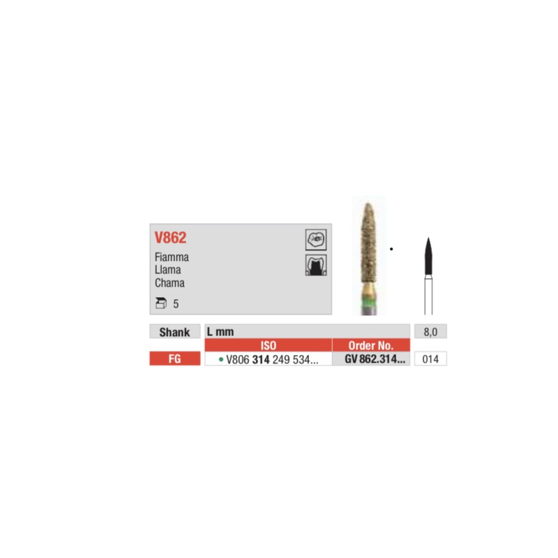 V863-FG Fresa diamantada en forma de llama