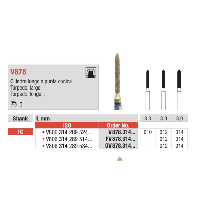 GV878-FG Fresa diamantada en forma de torpedo largo