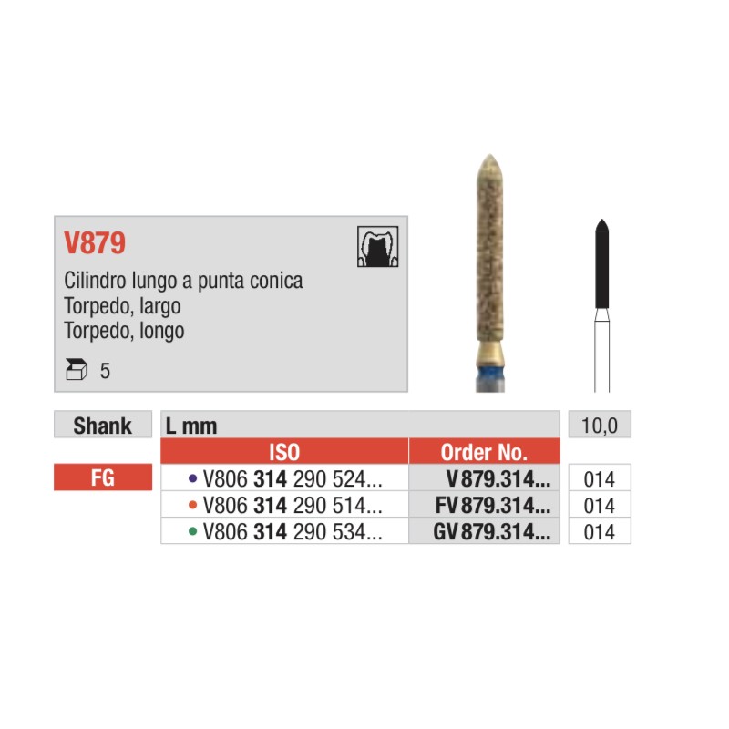 V879-014-FG Fresa diamantada en fomra torpedo largo