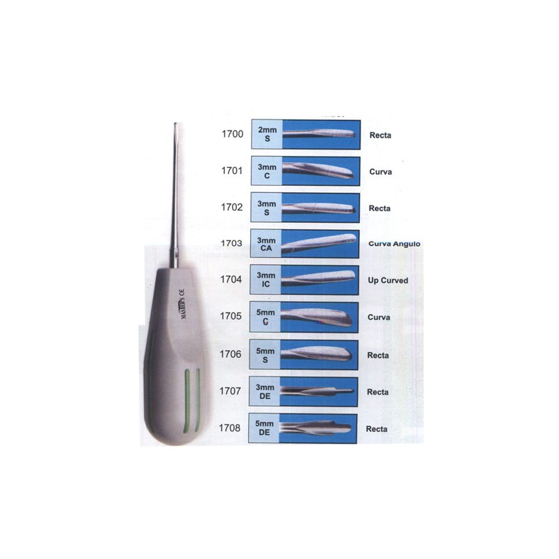 Luxator con punta cóncava de 3 mm curva con ángulo