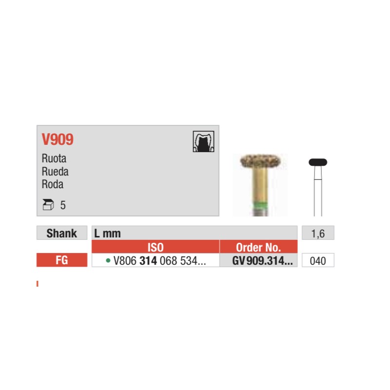 VT830L-FG Fresa diamantada en forma de pera
