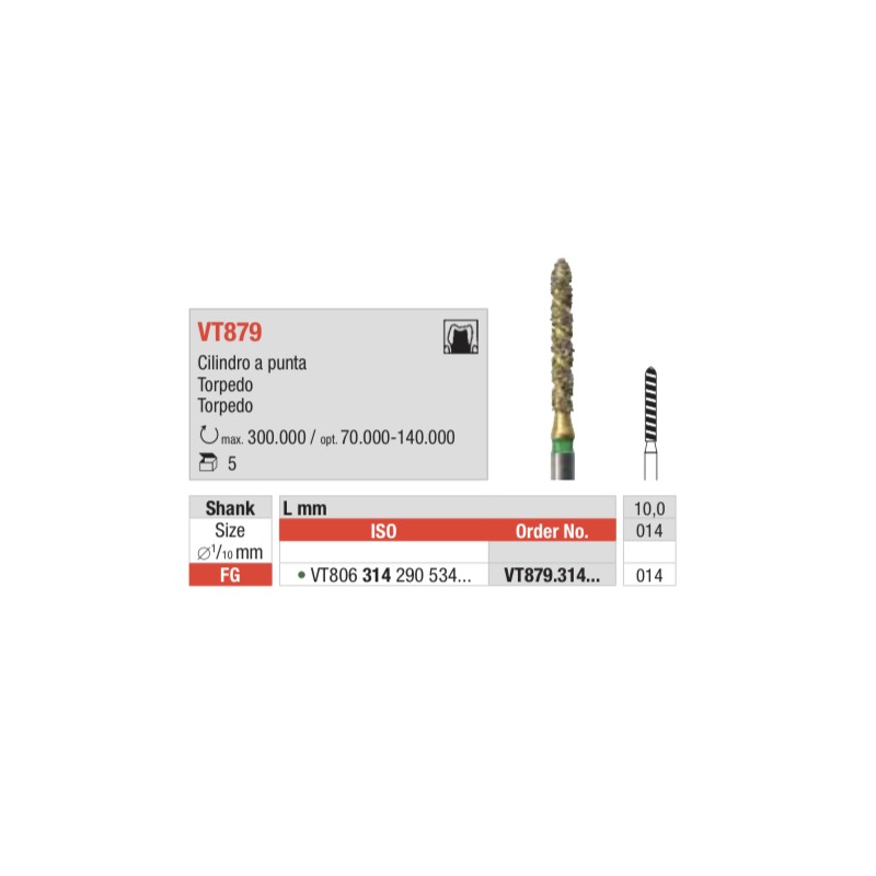 VT879-FG Fresa diamantada en forma de torpedo