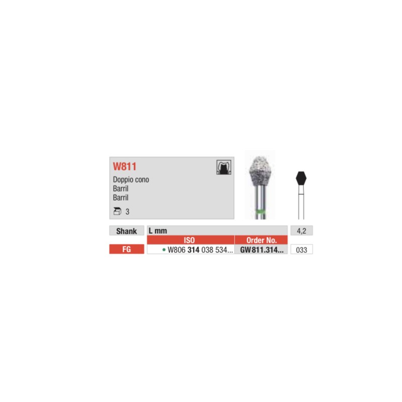 W812-FG Fresa diamantada WHITE TIGER en forma de barril