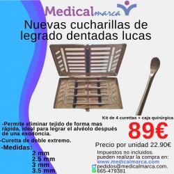 kit 4 curetas lucas + caja quirúrgica
