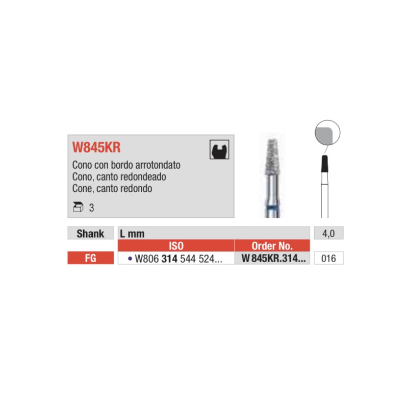 W845KR-FG Fresa diamantada WHITE TIGER en forma de cono canto redondeado