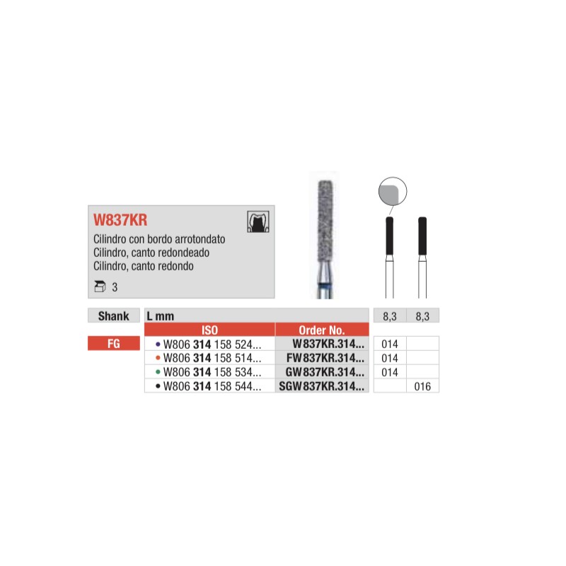 SGW837KR-FG Fresa diamantada WHITE TIGER en forma de cilindro canto redondeado
