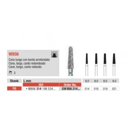 W856-FG Fresa diamantada WHITE TIGER en forma de cono largo canto redondeado
