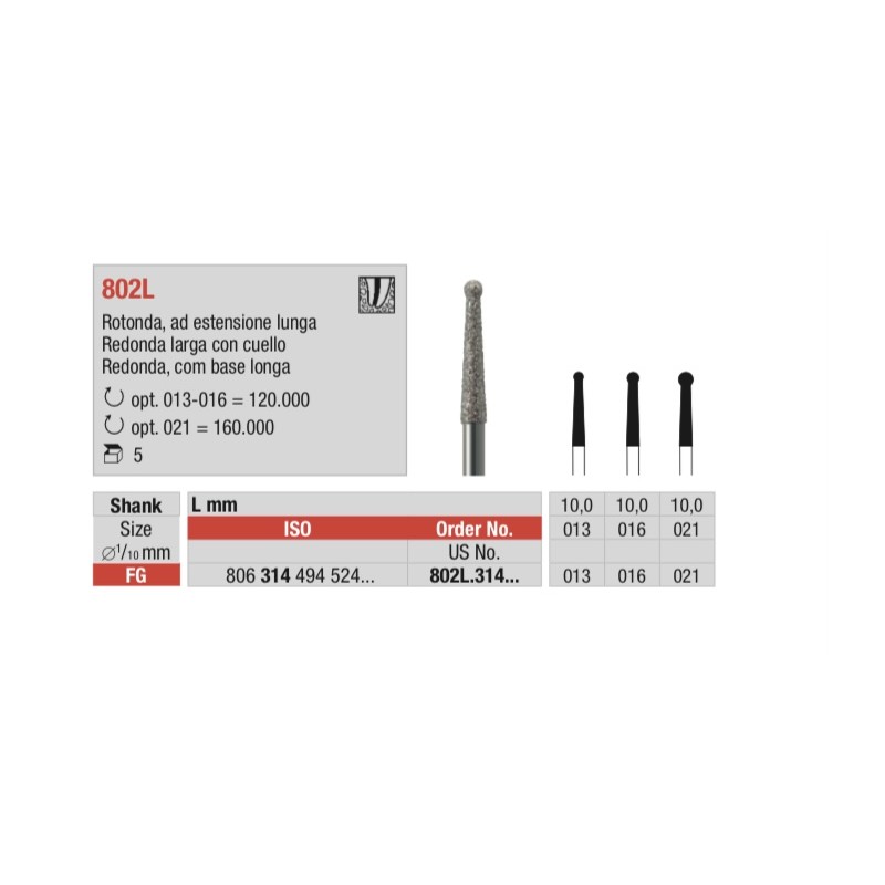 802L-FG Fresa endodoncia redonda larga con cuello