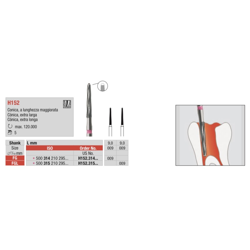H152-FGL Fresa endodoncia cónica extra larga