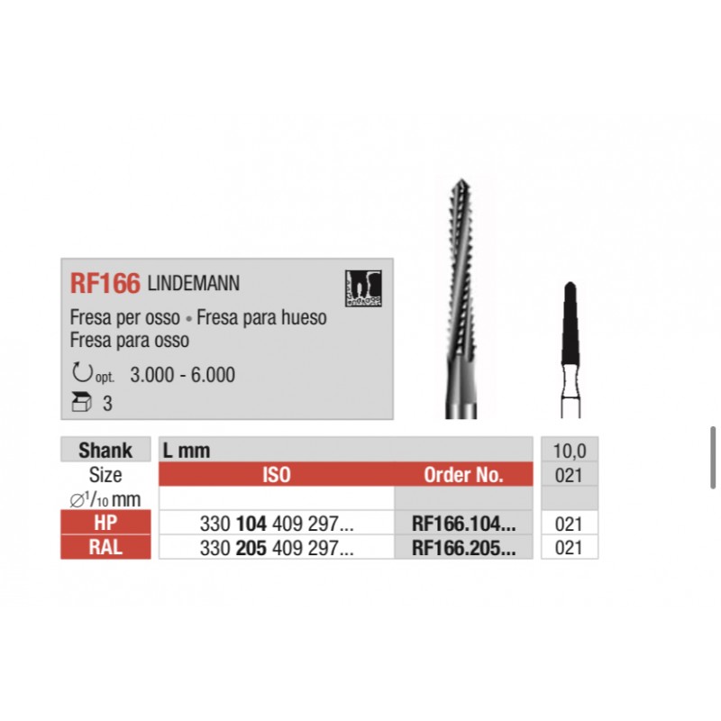 RF166 LINDEMANN Fresa de acero quirúrgica para cirugía de hueso