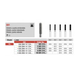 SG881-FG Fresa diamantada grano super  grueso   forma de cilindro con punta redondead