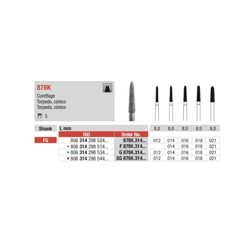 SG878K-FG Fresa diamantada grano super  grueso  en forma de torpedo conico