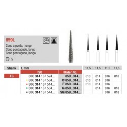 SG859L-FG Fresa diamantada grano  fino en forma de cono puntiagudo largo.