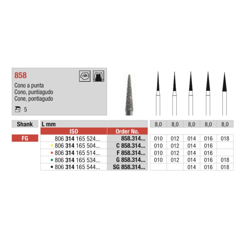 SG858-FG Fresa diamantada grano súper grueso en forma de cono acabado en punta