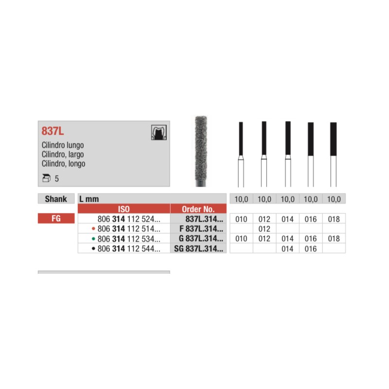 SG837L-FG Fresa diamanta grano súper  grueso cilindro largo punta plana