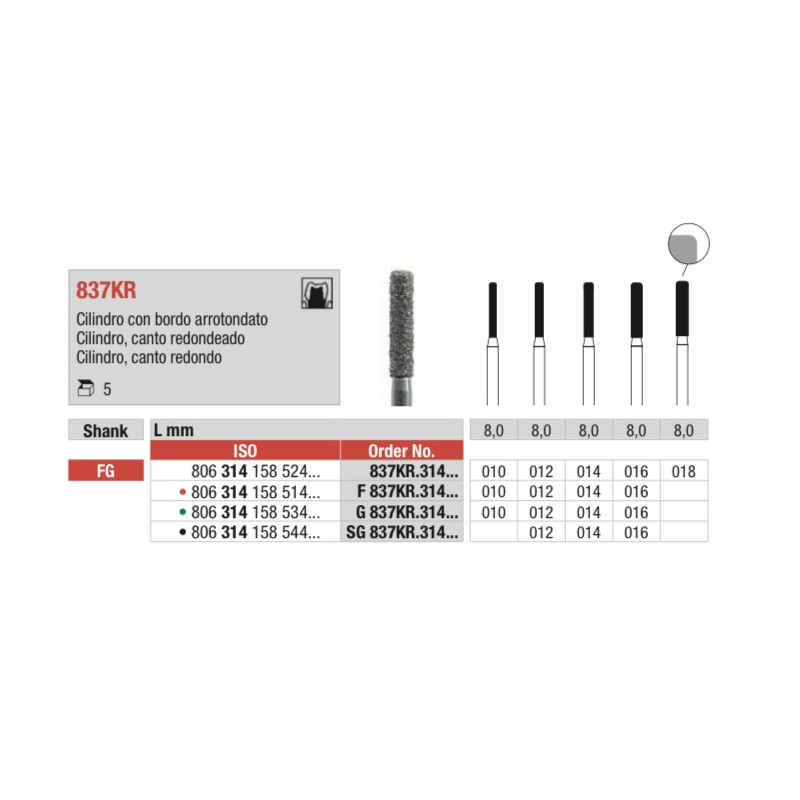 SG837KR-FG Fresa diamantada grano súper grueso cilíndrica canto redondo