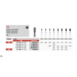 SG835-FG Fresa diamantada grano súper grueso. Cilíndrica con punta plana