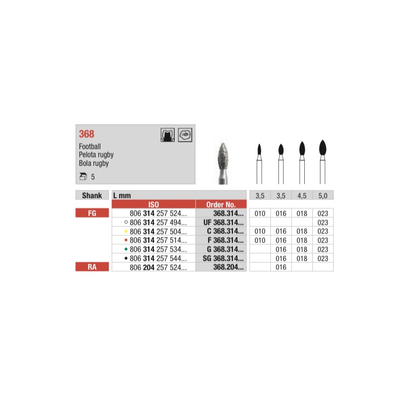 SG368-FG Fresa diamantada grano súper grueso   con forma de balón de rugby.