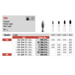 368FG-Fresa diamantada grano medio con forma de balon de rugby.