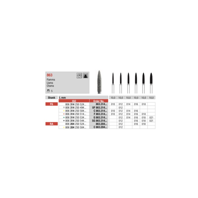 F863-FG Fresa diamantada grano fino  en forma de llama
