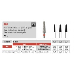 F998-FG Fresa diamantada grano fino con forma de cono redondeado con guia