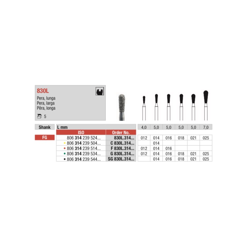 G830L-FG Fresa diamantada grano grueso en forma de pera larga