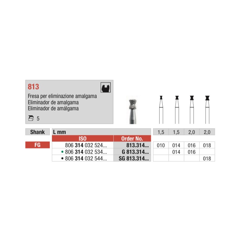 G813-FG Fresa diamantada grano grueso eliminador almalgama