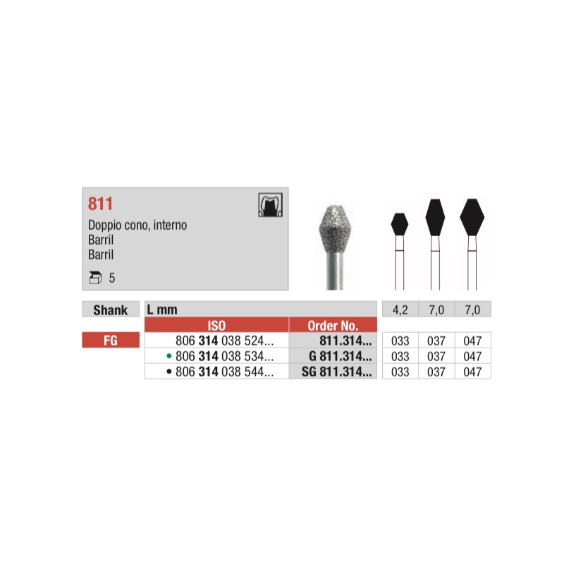 G811-FG Fresa diamantada tipo barril grano grueso