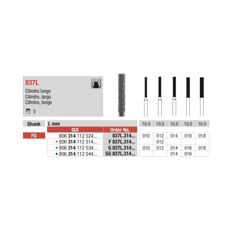 G837L-FG Fresa diamantada Grano grueso cilindro punta plana