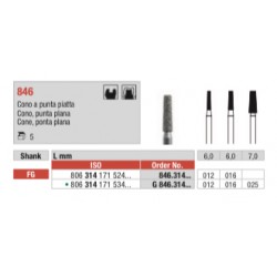 G846-FG Fresa diamantada grano grueso en forma de cono con punta plana.