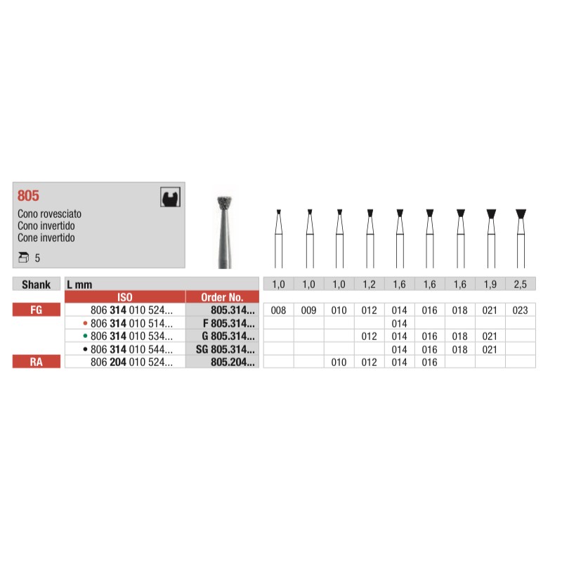 G805-FG Fresa diamantada cono invertido grano grueso