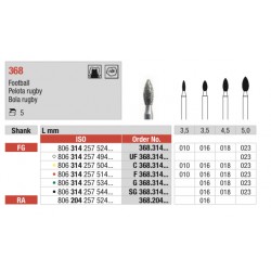 G368-FG Fresa diamantada grano grueso   con forma de balon de rugby.