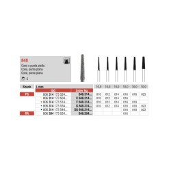 C848-FG Fresa diamantada grano super fino con forma de cono y punta plana