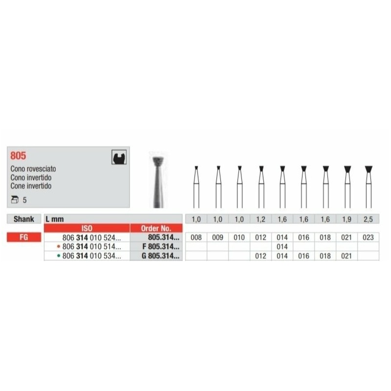805-FG Fresa diamantada cono invertido grano medio