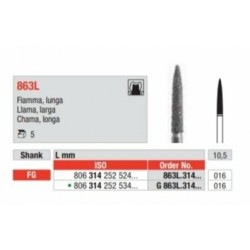 863L-016-FG Fresa diamantada grano medio   en forma de llama larga.