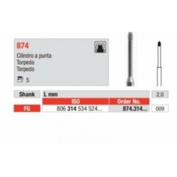 874-FG Fresa diamantada grano medido con forma cilindrica  y punta como un  torpedo