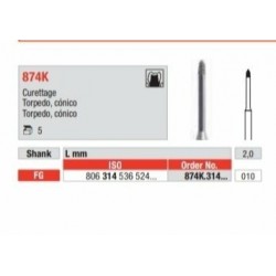 874K-FG Fresa diamantada grano medio en forma de torpedo conico