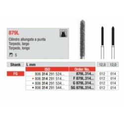 879L-FG Fresa diamantada grano medio    Torpedo largo con forma cilindrica