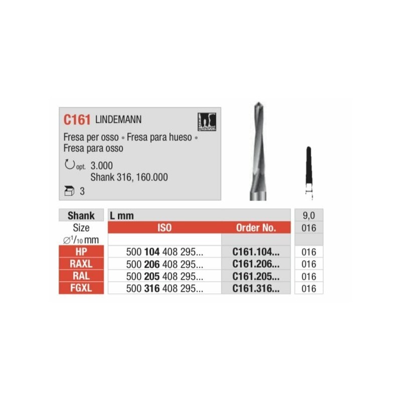 C161-HP LINDEMANN Fresa quirÃºrgica standar para hueso .