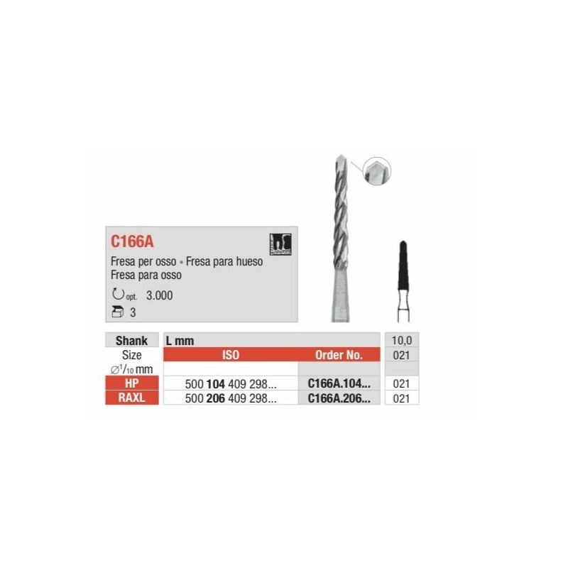 C166A- HP Fresa quirÃºrgica estÃ¡ndar para hueso