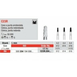 C23R-RA Fresa carburo tungsteno con forma de cono y punta redondeada