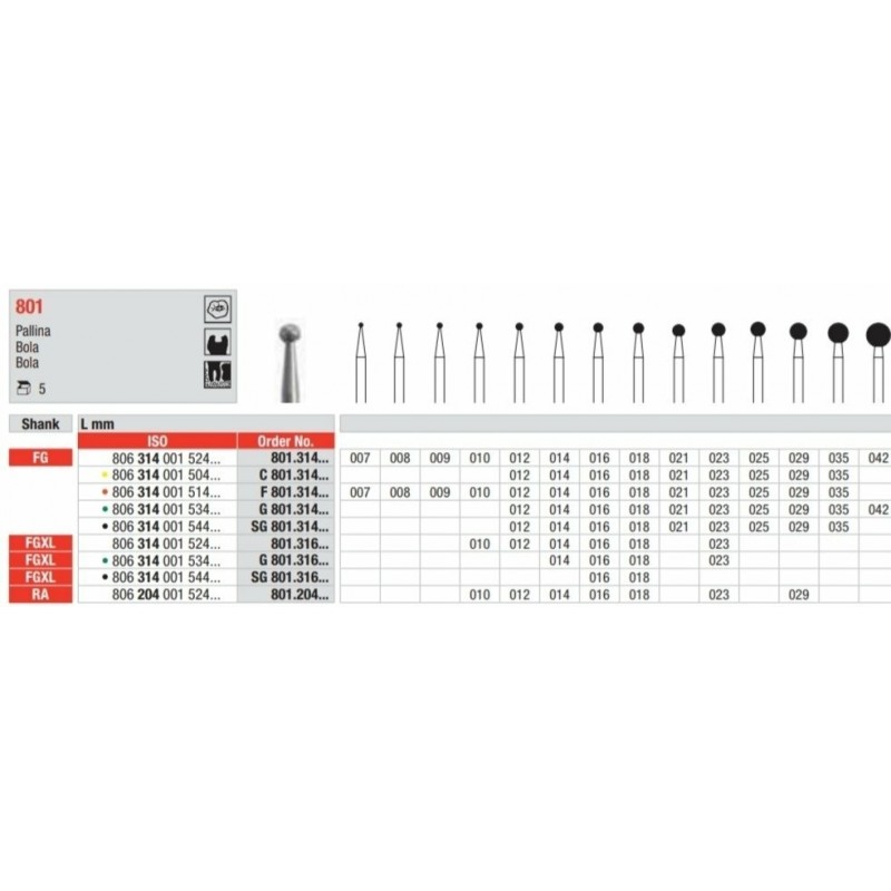 C801-035-FG Fresa bola diamantada grano super fino