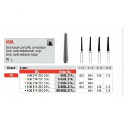 C850L-FG Fresa diamantada grano super fino en forma de cono largo con canto redondeado