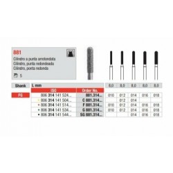 C881-FG Fresa diamantada grano super  fino   forma de cilindro con punta redondeada