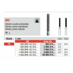 F882-FG Fresa diamantada grano fino en forma de cilindro  y con punta redondeada.