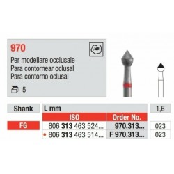 F970-023-FGM Fresa diamantada grano fino  para contornear caras oclusares.