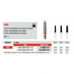 F998-FG Fresa diamantada grano fino con forma de cono redondeado con guia
